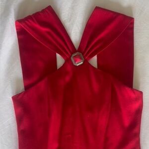 Vintage Midi Dress Red high-neck halter strapless w slit unique size 4 / small